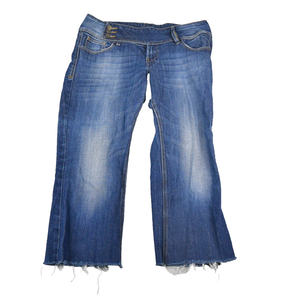 VIGOSS Jeans Womens 14 (35x24.5) Straight Triple Button Raw Hem Blue Denim